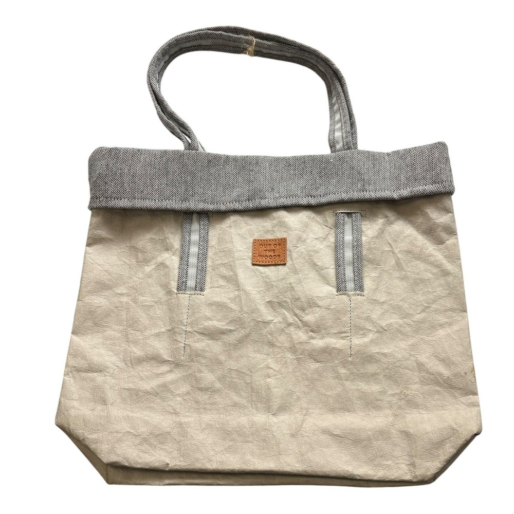 Out of the Woods Paper Tote Bag Beige‎ Sustainable Minimalist Travel Carryall